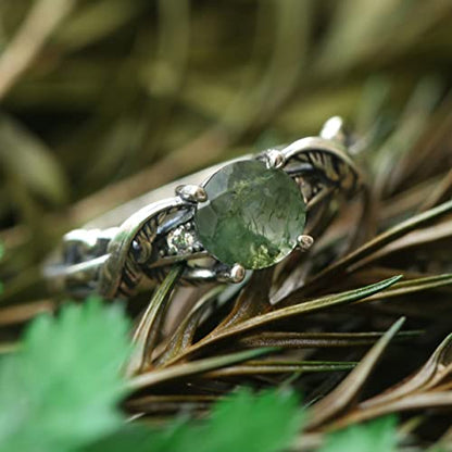 Moss Agate Ring Adjustable Rings Moss Agate Jewelry Green Gems 925 Silver Plated Copper Engagement Wedding Promise Jewelry Gift