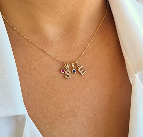 14k Gold Letter Birthstone Charm Necklace/Plain Gold Letter Pendant/Diamond Letter Pendant/Personalized Customized Dainty Gold Necklace Gift for Women