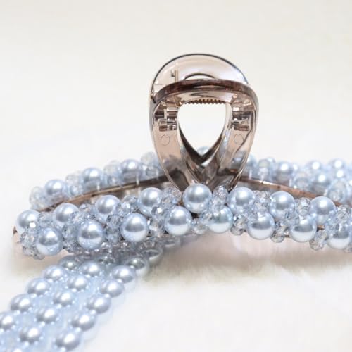 Zayra Faux Pearl Hair Claw Clips with Clear Crystal Beads for Women Handmade Luxury Non Slip Strong Hold Hair Clips Elegant Styling Clips for Party Daily Wear & Gift (Light blue) - color: Light blue