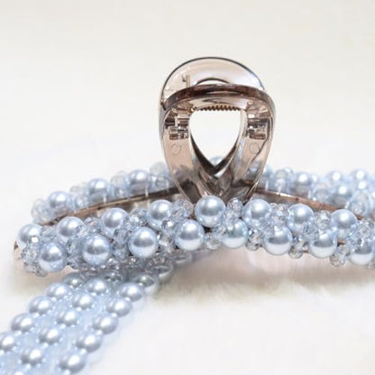 Zayra Faux Pearl Hair Claw Clips with Clear Crystal Beads for Women Handmade Luxury Non Slip Strong Hold Hair Clips Elegant Styling Clips for Party Daily Wear & Gift (Light blue) - color: Light blue
