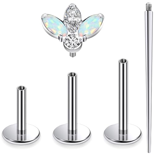 16G Astm F136 Titanium Internal Thread Flat Back Earrings Nose Studs Tragus Forward Helix Conch Cartilage Lobe Earrings Stud Medusa Labret Monroe Lip Ring Piercing Jewelry For Women Men - size: 16G--Style H-Opal