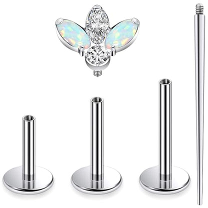 16G Astm F136 Titanium Internal Thread Flat Back Earrings Nose Studs Tragus Forward Helix Conch Cartilage Lobe Earrings Stud Medusa Labret Monroe Lip Ring Piercing Jewelry For Women Men - size: 16G--Style H-Opal