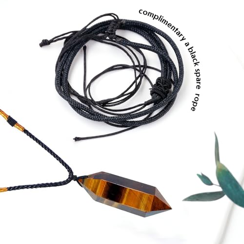 Runyangshi Tiger's Eye Healing Crystal Pendants, Double Pointed Natural Crystal Quartz Necklace 6 Faceted Chakra Crystal Wand Stone - color: Tiger's Eye