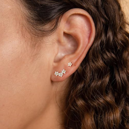 Robaice Cartilage Climber Earrings for Women，14K Gold Plated Helix Stud | Trendy Cluster Earrings, CZ Stud Earring, Tragus Conch Daith Piercing, Ear Crawer,Hypoallergenic Jewelry Gift for Women - color: F-Flower CZ