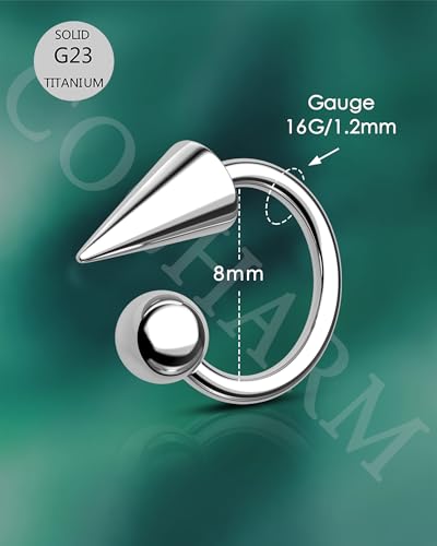 G23 Titanium Lip Rings Surgical Steel Snake Bite Lip Jewelry 16g Spike Labret Rings 8mm 10mm 12mm Horseshoe Conch Hoop Earrings 16 Gauge Conch Piercing Jewelry - size: 8mm