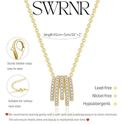 Gold Necklace for Women, Dainty 14K Gold Plated Pendant Necklaces for Women Trendy Simple Choker Chain Cubic Zirconia Circle/Interlocking/Sun/Pearl Necklace Fashion Jewelry Charm Gifts - color: Five CZ Circles