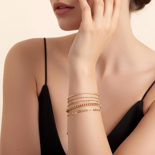 Women’s 14K Gold Plated Ankle Bracelet Set, Waterproof Cuban Figaro Link Chain – Adjustable Boho Chic Summer Anklets