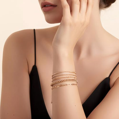 Women’s 14K Gold Plated Ankle Bracelet Set, Waterproof Cuban Figaro Link Chain – Adjustable Boho Chic Summer Anklets