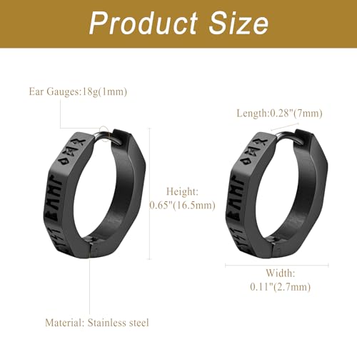 Aroncent 2-8Pcs Womens Mens Huggie Hoop Triangle Earrings Viking Runes Stainless Steel Ear Stud Novelty Black/Gold/Silver - color: F-Viking Geometric Earrings-Black