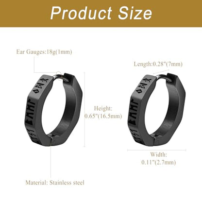 Aroncent 2-8Pcs Womens Mens Huggie Hoop Triangle Earrings Viking Runes Stainless Steel Ear Stud Novelty Black/Gold/Silver - color: F-Viking Geometric Earrings-Black