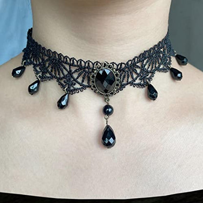 Black Sexy Lace Choker Necklaces Gothic Tassel Collar Choker Halloween Party Accessories for Women - color: Black necklace 3
