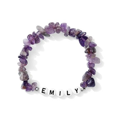 Customized Name Bracelet for Couples, Family, Friends, Personalized Bracelet with Names, Crystal Beads and elastic stretch - style: Chip Stones