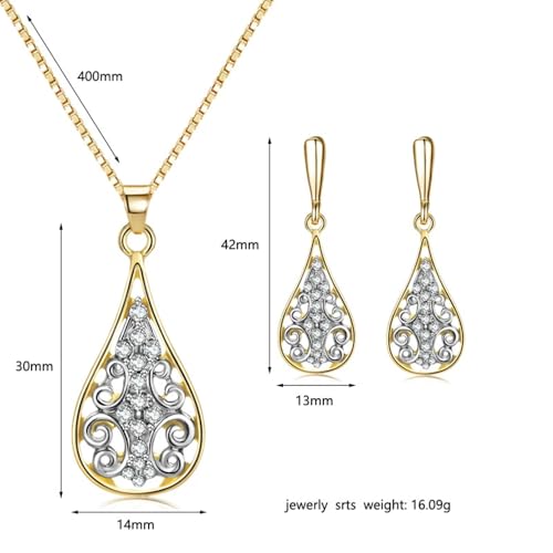 Elegant Wedding Bridal Crystal Teardrop Necklace Earrings Jewelry Set - style: jewelry set