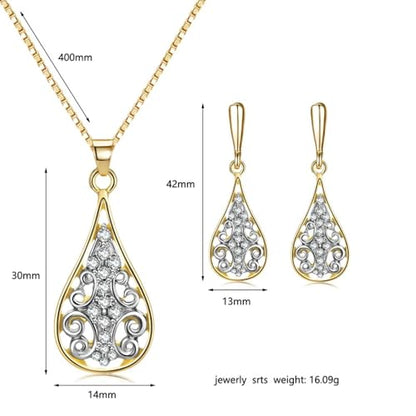 Elegant Wedding Bridal Crystal Teardrop Necklace Earrings Jewelry Set - style: jewelry set