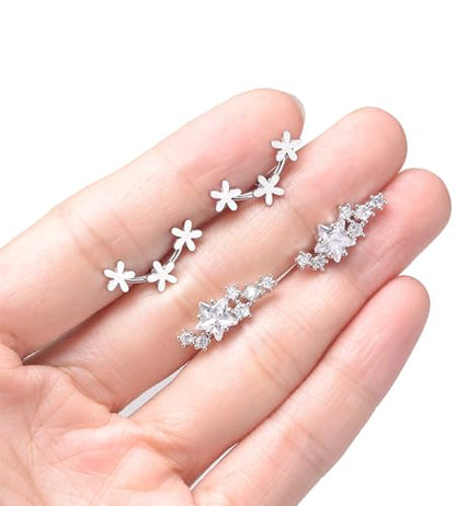 Tornito 9-30Pcs Cartilage CZ Stud Earrings Conch Forward Helix Tragus Daith Piercing Lip Rings Snake Heart Butterfly Jewelry for Women Men 16G Silver Gold Tone - color: B1:30Pcs, Silver Tone