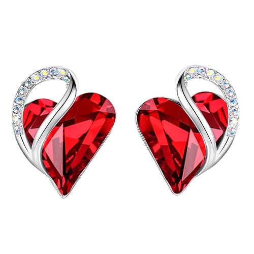 Leafael Infinity Love Heart Stud Earrings for Women, Birthstone and Healing Stone, Gifts for Mom, Wife, and Her, Silver Plated - color: 01-January & July-Siam Ruby Red