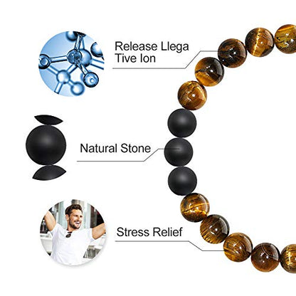 M MOOHAM Mens Bracelet - Beaded Natural Stone 8mm Tiger Eye Matte Agate Lava Rock Bracelets for Men Teen Boys Grandpa Dad Birthday Gifts Jewelry - style: 4 Pcs Tiger Eye&Matte Agate