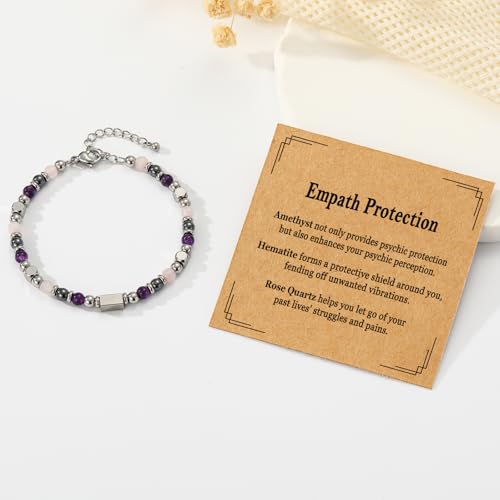 Natural Healing Crystal Bracelet for Women, Triple Protection Anxiety Relief New Beginnings Good Luck Empath Protection Jewelry Gift for Friends Daughter Mom 6.5+1.8 Inches - color: Empath protection-S