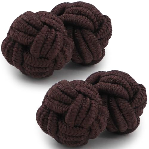 HONEY BEAR Round Silk Knot Elastic Fabric Cufflinks for Men Women 1 Pair | Wedding Business, Tarnish-Resistant, for Groomsmen, Father, Husband, Wife, Anniversary, and Formal Events - style: Brown