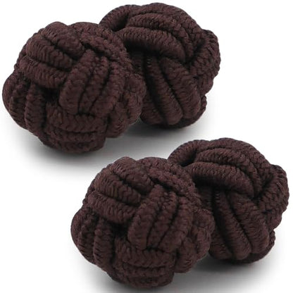 HONEY BEAR Round Silk Knot Elastic Fabric Cufflinks for Men Women 1 Pair | Wedding Business, Tarnish-Resistant, for Groomsmen, Father, Husband, Wife, Anniversary, and Formal Events - style: Brown