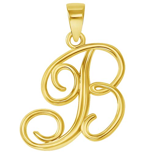 Jewelry America Solid 14k Yellow Gold Elegant Script Letter Cursive Initial Pendant - A to Z - style: B