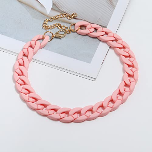 Fashion Multicolor Acrylic Figaro Chain Necklace Cuban Thick Chunky Resin Link Curb Chain Necklace for Women Girl Party Festival Jewelry - color: D pink
