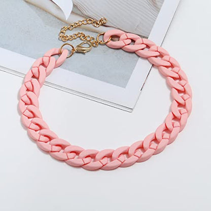 Fashion Multicolor Acrylic Figaro Chain Necklace Cuban Thick Chunky Resin Link Curb Chain Necklace for Women Girl Party Festival Jewelry - color: D pink