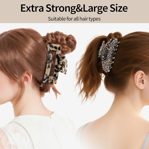 YIERSO Large Hair Claws Clips for Women, 4.33"Acetate Strong Hold Non-Slip | Jumbo Claw Stylish Hair Accessories for Thick/Nomal/Thin Curly Hair, 2Pack - color: Black Brown