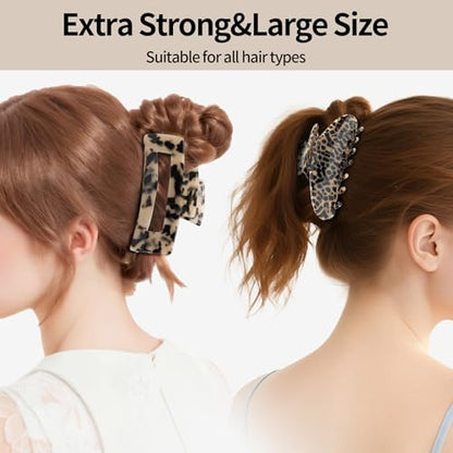 YIERSO Large Hair Claws Clips for Women, 4.33"Acetate Strong Hold Non-Slip | Jumbo Claw Stylish Hair Accessories for Thick/Nomal/Thin Curly Hair, 2Pack - color: Black Brown