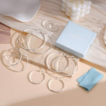 Apsvo Hoop Earrings for Women, 5mm Wide 14K Gold Plated/Silver Hoop Earring Hypoallergenic 925 Sterling Silver Earrings Lightweight Large Earrings for Women - color: 3mmWide-50mmSilver
