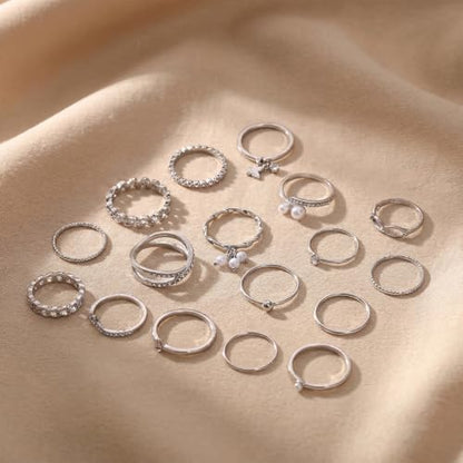 42-Piece Gold Tone Stackable Ring Set for Women, Boho Minimalist Stacking Rings with Crystal & Heart Accents, Adjustable Open Band Jewelry for Daily Wear - style: TZY-003351-01