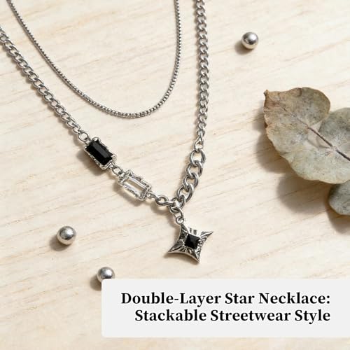 Double Layer Necklace for Women Trendy Layered Jewelry Adjustable Chain Necklace for Daily Wear and Special Occasions - color: Silver Star