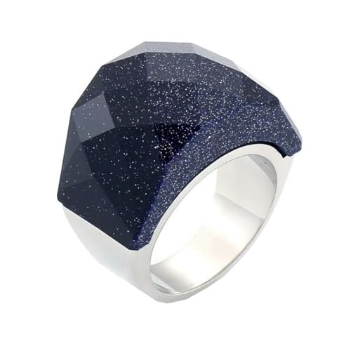 Oversize Crystal Glass Rhinestone Statement Ring Stainless Steel Pink Royal Purple Rainbow Cubic Zirconia Chunky Wedding Band for Women Cocktail Party Ring for Ladies Birthday - color: Silver Blue Sandstone