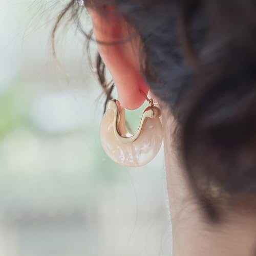 Chunky Gold Resin Hoop Earrings Leverback Statement Huggie Hoops Dangle Drop Dressy Earring Prom Festival Vacation Jewelry for Women - color: Pink, size: Drop