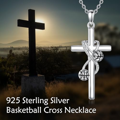 POPLYKE Cross Necklace for Women 925 Sterling Silver Cross Pendant Necklace Animal Jewelry Christmas Gifts for Women Mother Grandma - style: basketball