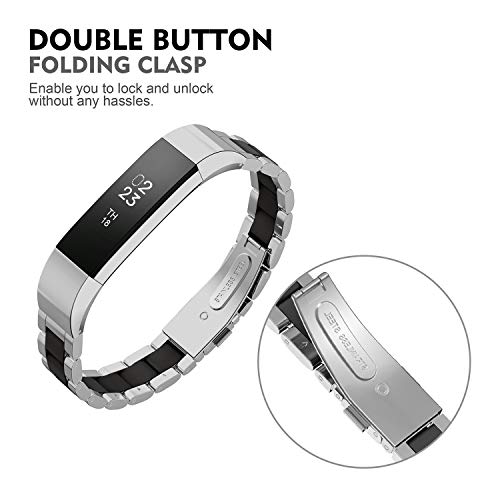 Compatible with Alta Bands Metal, Special Edition Replacement for Alta HR Stainless Steel Bands Adjustable Accessory Wristband Small Large for Alta Bracelet Women Men - color: A2-Silver-Black