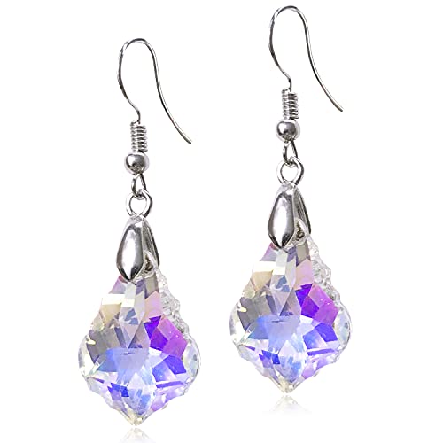 Unique Sparkly Multi-color Crystal Teardrop Dangle Drop Earrings Rainbow Crystal Geometry Earrings for Women Statement Chic Charm Jewelry Gifts - color: Colorful white