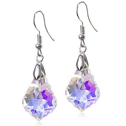 Unique Sparkly Multi-color Crystal Teardrop Dangle Drop Earrings Rainbow Crystal Geometry Earrings for Women Statement Chic Charm Jewelry Gifts - color: Colorful white