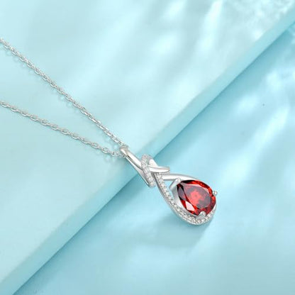 Infinity Teardrop Necklace Silver Tone Pendant Birthstone Jewelry for Women - color: Deep Red