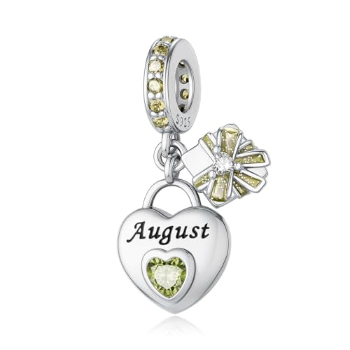 925 Sterling Silver Birthstone Charms Fit for Bracelet and Necklace Happy Birthday Charm Mother's Day Jewelry Gift for Women - color: 8-August