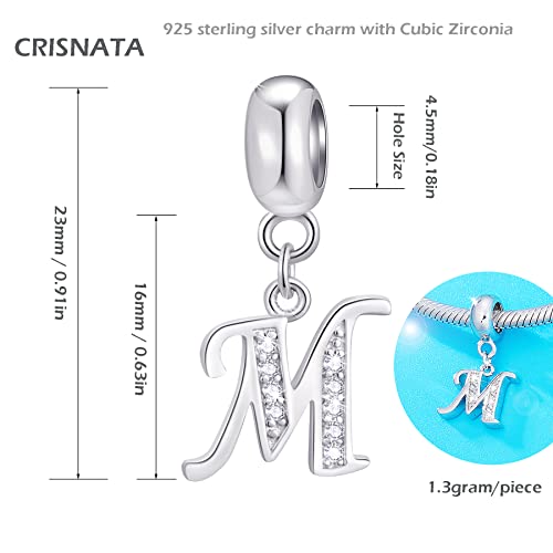 26 Letter Pendant Charms, Polished 925 Sterling Silver Complete Initial A-Z Dangling CZ Stone Alphabet Beads, fits European Bracelet Necklace, Gift for Mother/Father/Daughter/Son/Sister/Aunt - color: Letter M CZ Pendant Charm
