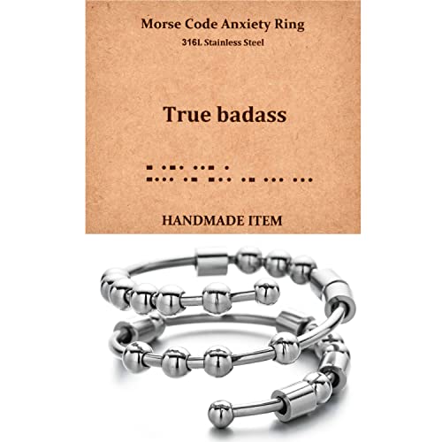 Morse Code Rings for Women, Stainless Steel Spinner Ring Fidget Rings for Anxiety Ring Morse Code Rings Inspirational Gifts Jewelry Women Birthday Graduation Gifts for Best Friends - style: 5 True B*dass