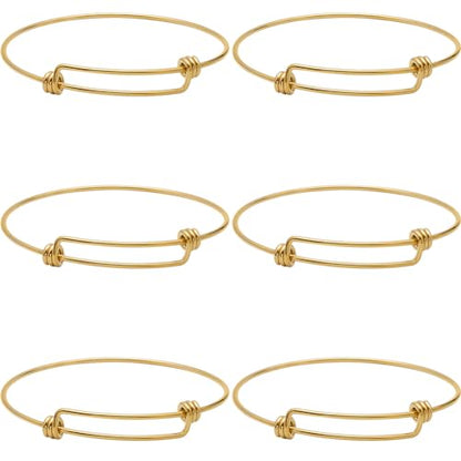 Beebeecraft 6Pcs Expandable Blank Bangle Bracelets Real 18K Gold Plated Stainless Steel Adjustable Wire Bracelets for Jewelry Making DIY Crafts Gift
