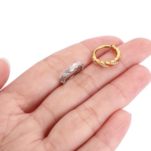 PEAKLINK 16G Nose Hoop Ring 316L Surgical Steel Conch Cartilage Helix Earring with Cubic Zircon Tragus Rook Daith Septum Piercing Jewelry 8mm 10mm for Women Men - color: Style3:Gold-Cross Shape