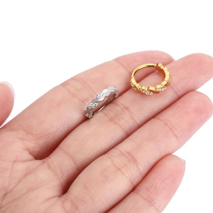 PEAKLINK 16G Nose Hoop Ring 316L Surgical Steel Conch Cartilage Helix Earring with Cubic Zircon Tragus Rook Daith Septum Piercing Jewelry 8mm 10mm for Women Men - color: Style3:Gold-Cross Shape