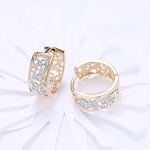 14K Rose Gold Plated Three Row Cubic Zirconia Small Huggie Hoop Earrings Fashion Jewelry for Men Women - color: 18K gold