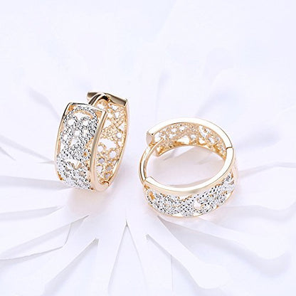 14K Rose Gold Plated Three Row Cubic Zirconia Small Huggie Hoop Earrings Fashion Jewelry for Men Women - color: 18K gold