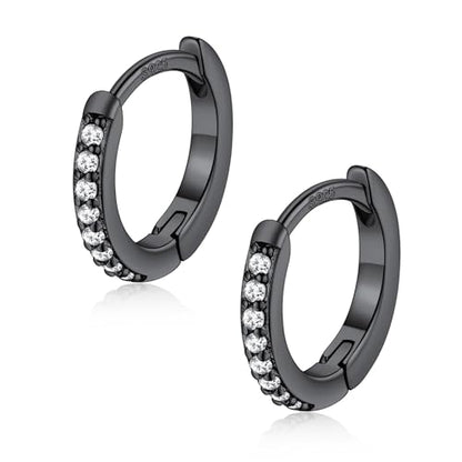 FaithHeart 925 Sterling Silver Post Small CZ Huggie Hoop Earrings for Women | Hypoallergenic Small Cubic Zirconia Hoop Earrings, Silver/Black/Gold/Rose Gold Huggie Earrings, 8-20mm with Gift Box - color: Black, size: 8mm