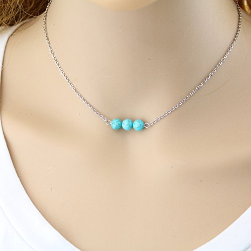 Turquoise or Pearl Bar Choker Necklace Pearl or Turquoise Beads Necklace Jewelry for Women - size: 14 Inch, style: Turquoise Beads