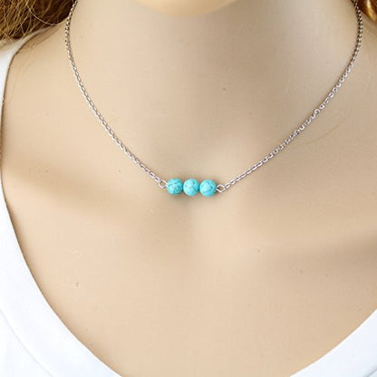 Turquoise or Pearl Bar Choker Necklace Pearl or Turquoise Beads Necklace Jewelry for Women - size: 14 Inch, style: Turquoise Beads